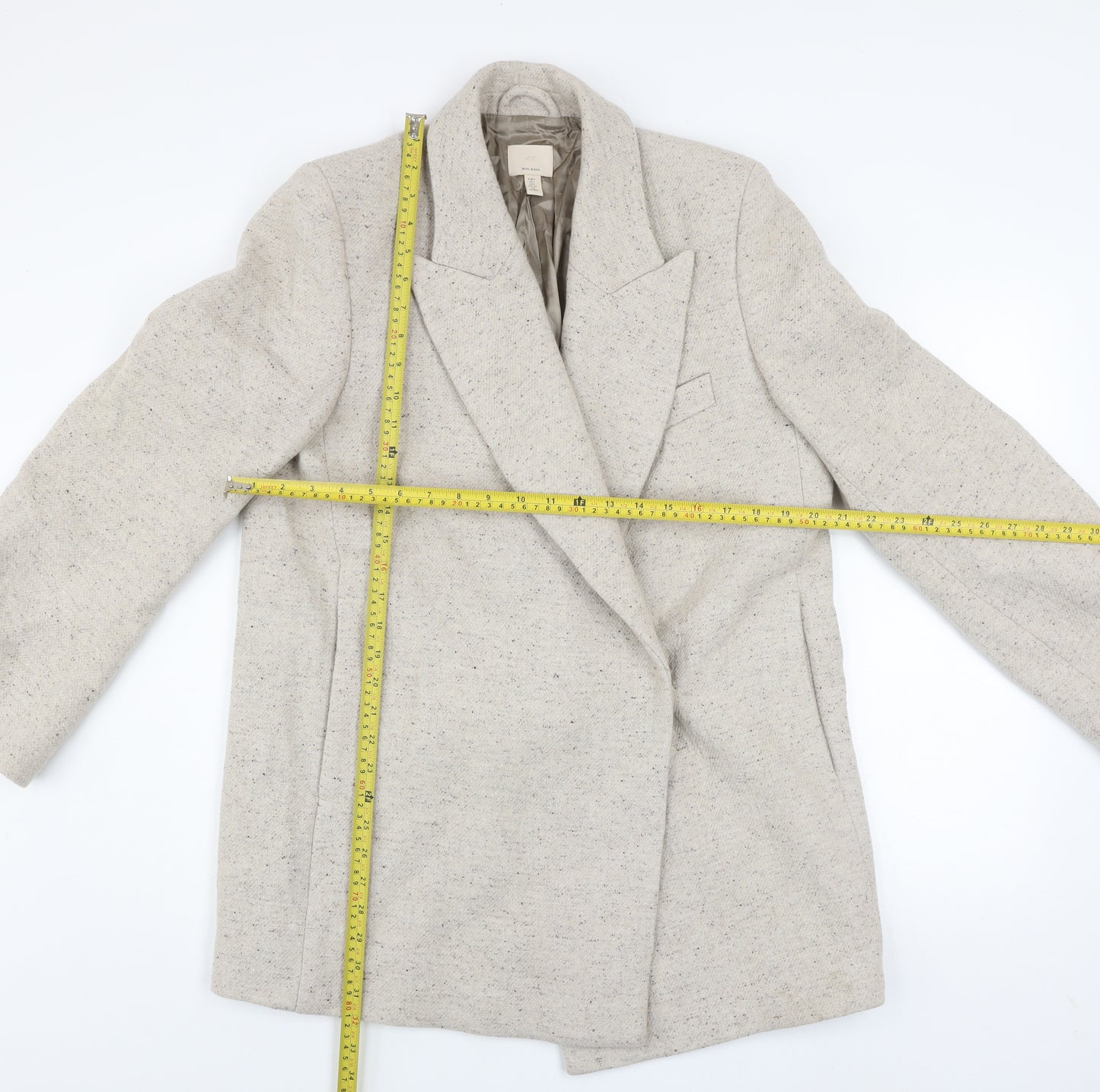 H&M Men's Beige Wool Blend Mid-Length Blazer Jacket Size S