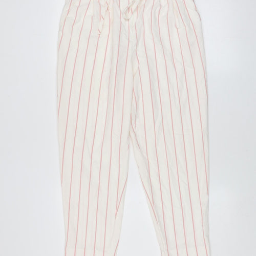 Mint Velvet Women Ivory Striped Paperbag Tapered Trousers Size 10