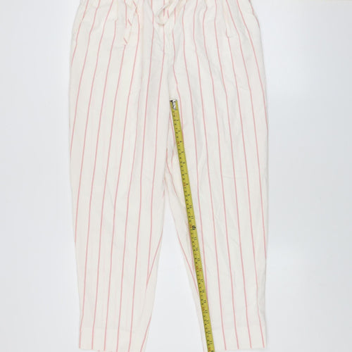 Mint Velvet Women Ivory Striped Paperbag Tapered Trousers Size 10