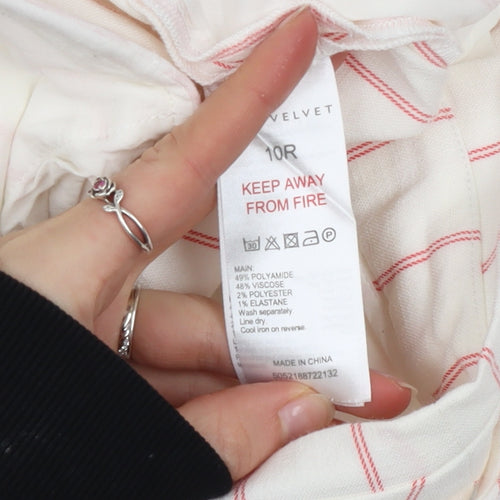 Mint Velvet Women Ivory Striped Paperbag Tapered Trousers Size 10