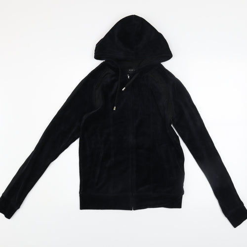 Miss Fiori Womens Black Velour Full Zip Hooded Track Jacket Size 8