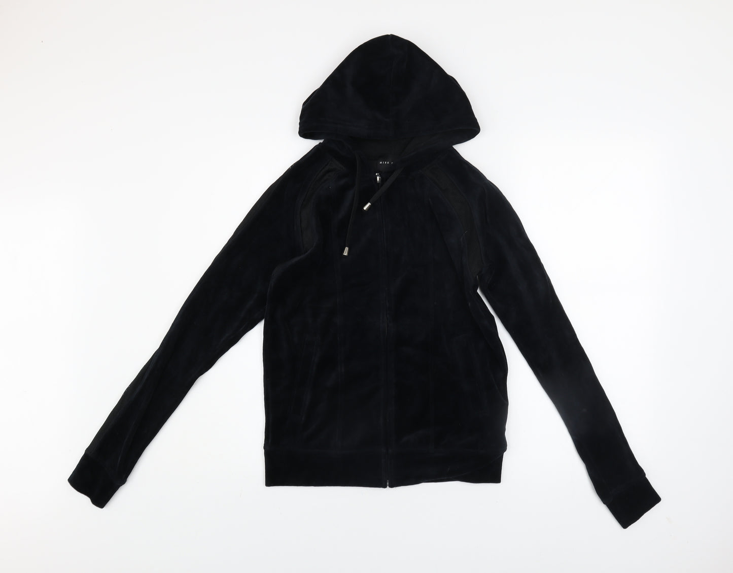 Miss Fiori Womens Black Velour Full Zip Hooded Track Jacket Size 8