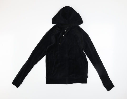 Miss Fiori Womens Black Velour Full Zip Hooded Track Jacket Size 8