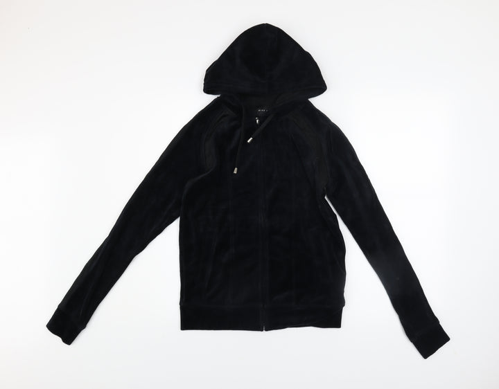 Miss Fiori Womens Black Velour Full Zip Hooded Track Jacket Size 8