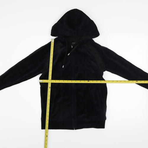Miss Fiori Womens Black Velour Full Zip Hooded Track Jacket Size 8