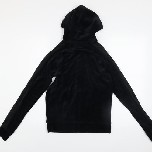 Miss Fiori Womens Black Velour Full Zip Hooded Track Jacket Size 8