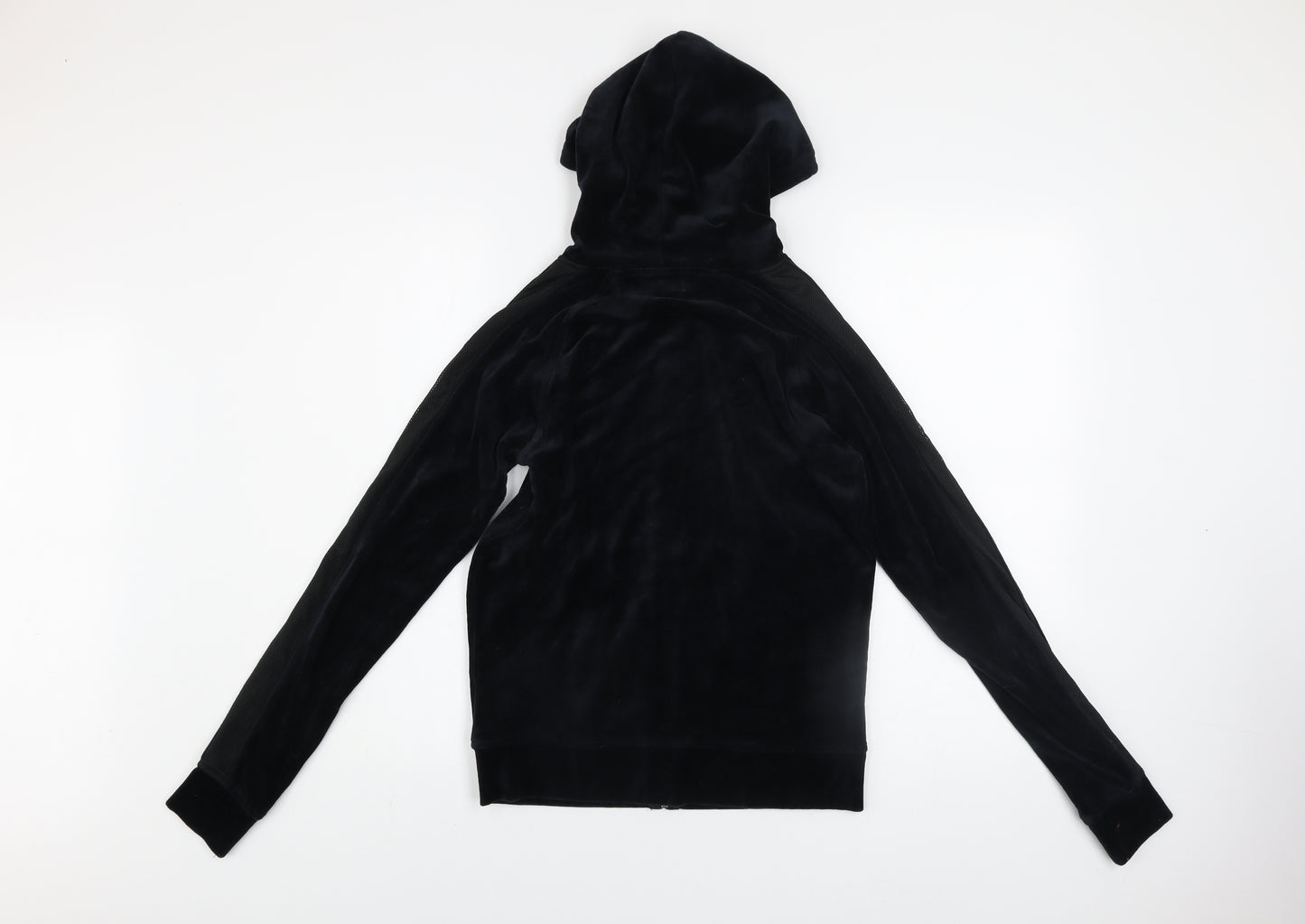 Miss Fiori Womens Black Velour Full Zip Hooded Track Jacket Size 8