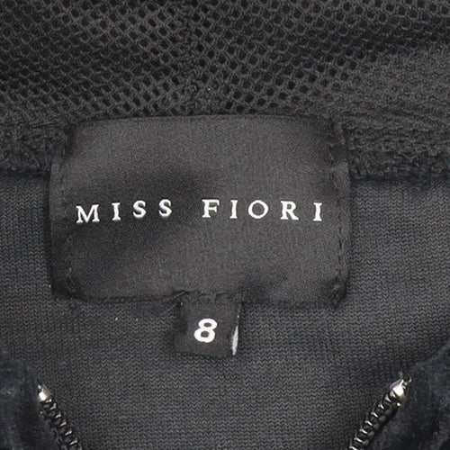 Miss Fiori Womens Black Velour Full Zip Hooded Track Jacket Size 8
