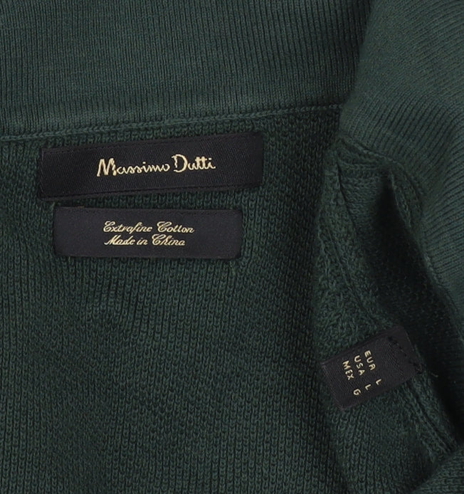 Massimo Dutti Men's Green Cotton Short Sleeve Collared Knit Polo L