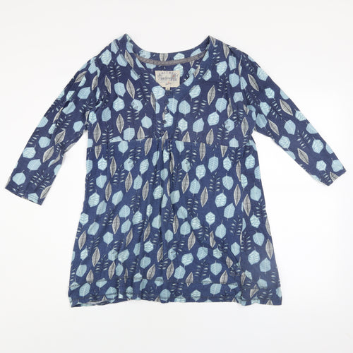 Mantaray Women’s Blue Leaf Print Cotton Tunic Top Size 14