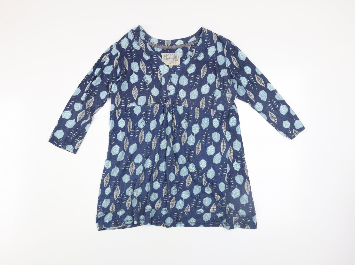 Mantaray Women’s Blue Leaf Print Cotton Tunic Top Size 14