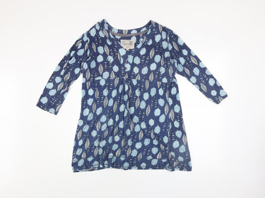 Mantaray Women’s Blue Leaf Print Cotton Tunic Top Size 14