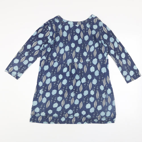 Mantaray Women’s Blue Leaf Print Cotton Tunic Top Size 14