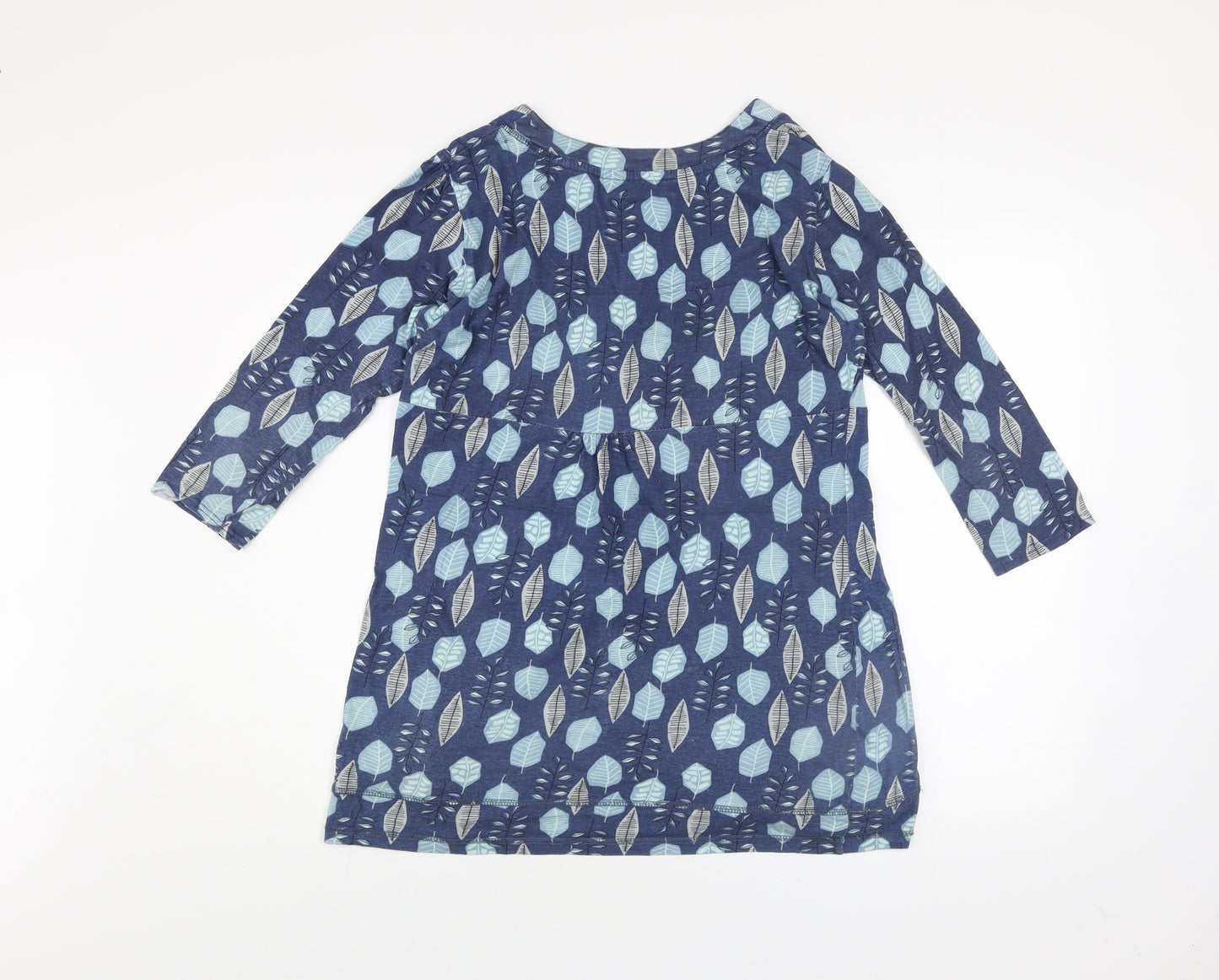 Mantaray Women’s Blue Leaf Print Cotton Tunic Top Size 14