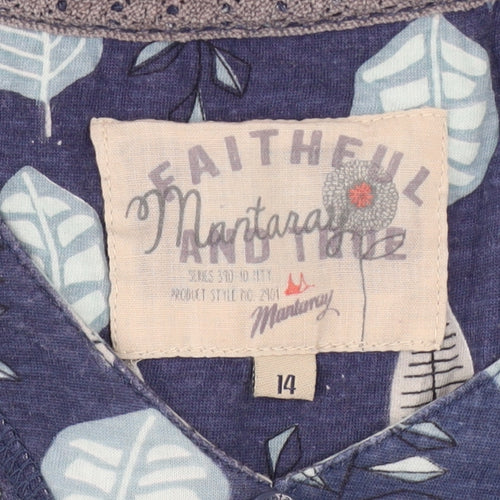Mantaray Women’s Blue Leaf Print Cotton Tunic Top Size 14
