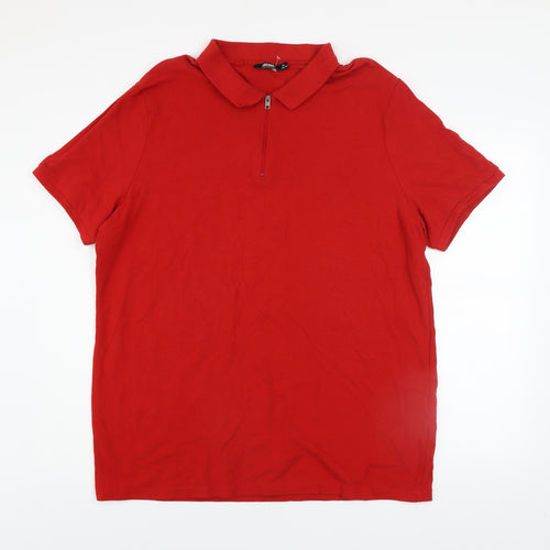Jacamo Men's Red Cotton Collared Zip Polo Shirt XL