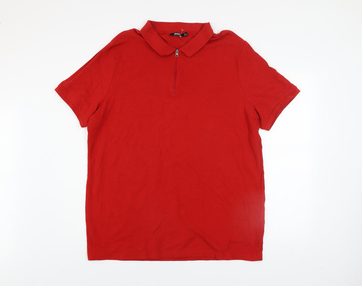 Jacamo Men's Red Cotton Collared Zip Polo Shirt XL