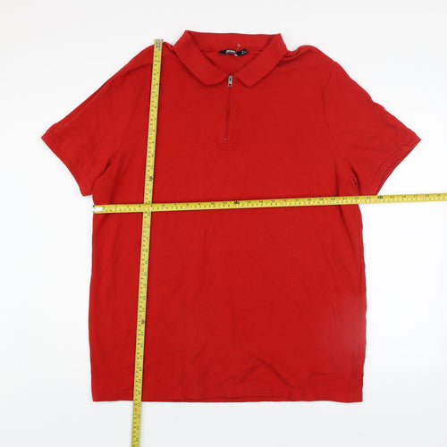 Jacamo Men's Red Cotton Collared Zip Polo Shirt XL