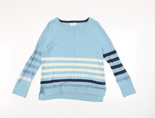 White Stuff Women Blue Striped Cotton Merino Jumper Size 14