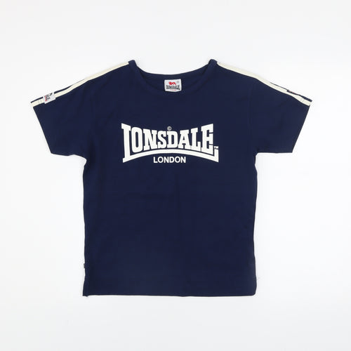 Lonsdale Boys Navy Blue Short Sleeve Logo T-Shirt Age 14 Polyester Cotton Blend