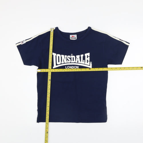 Lonsdale Boys Navy Blue Short Sleeve Logo T-Shirt Age 14 Polyester Cotton Blend