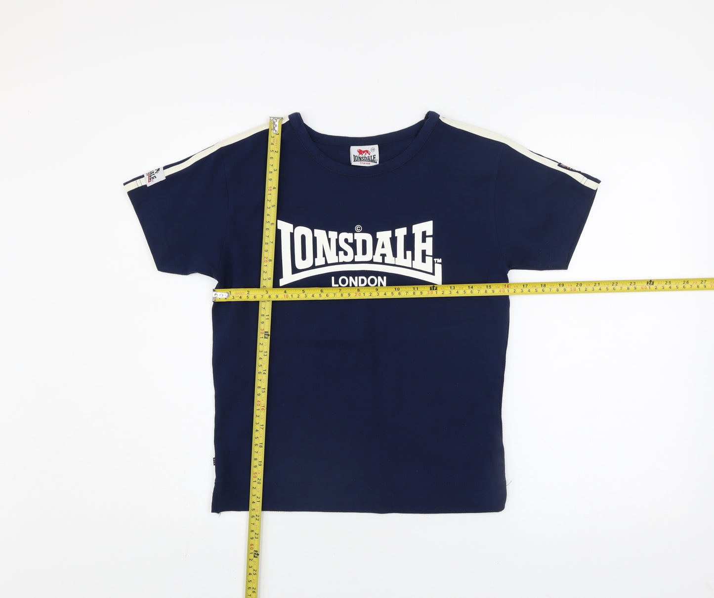 Lonsdale Boys Navy Blue Short Sleeve Logo T-Shirt Age 14 Polyester Cotton Blend