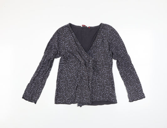White Stuff Women's Grey Floral Wrap Blouse Size 14