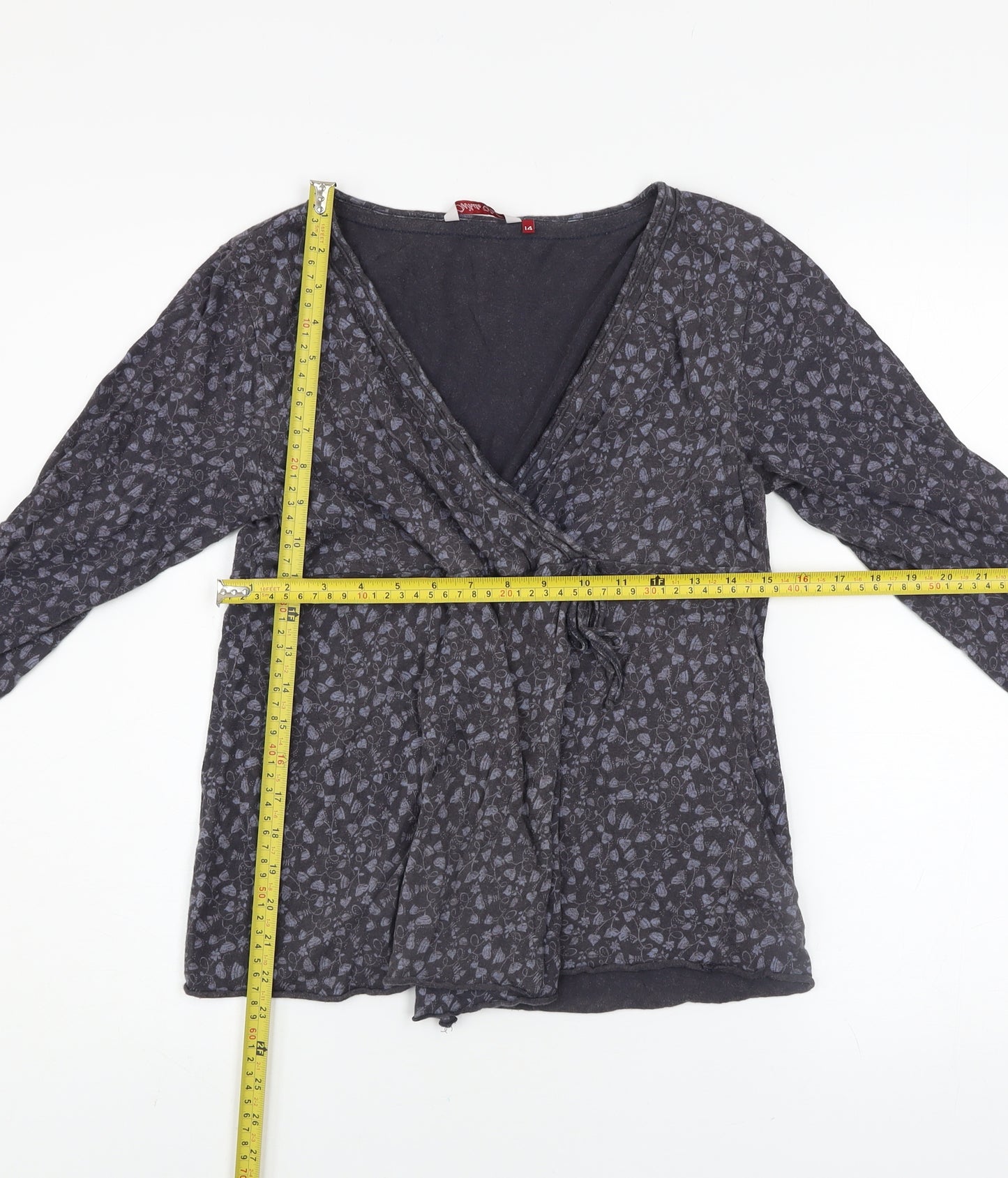 White Stuff Women's Grey Floral Wrap Blouse Size 14