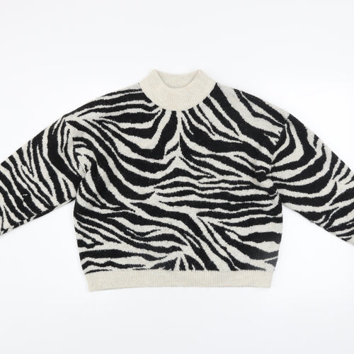 New Look Womens Black & White Zebra Knit Mock Neck Pullover Jumper Size M