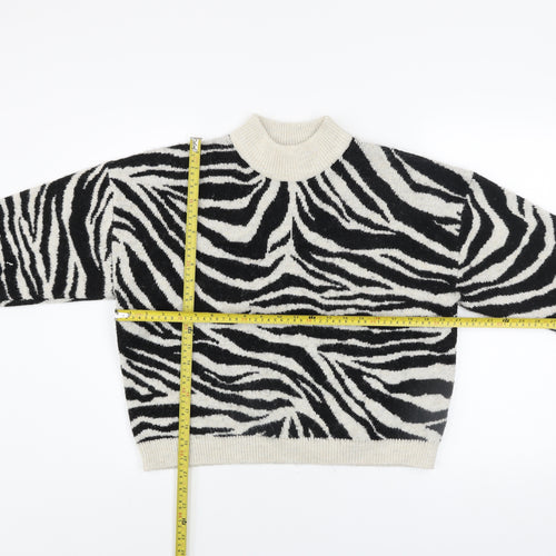 New Look Womens Black & White Zebra Knit Mock Neck Pullover Jumper Size M