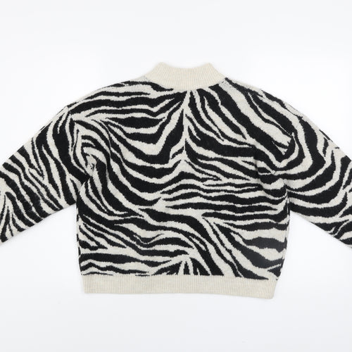 New Look Womens Black & White Zebra Knit Mock Neck Pullover Jumper Size M