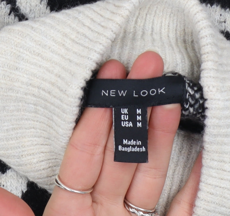 New Look Womens Black & White Zebra Knit Mock Neck Pullover Jumper Size M