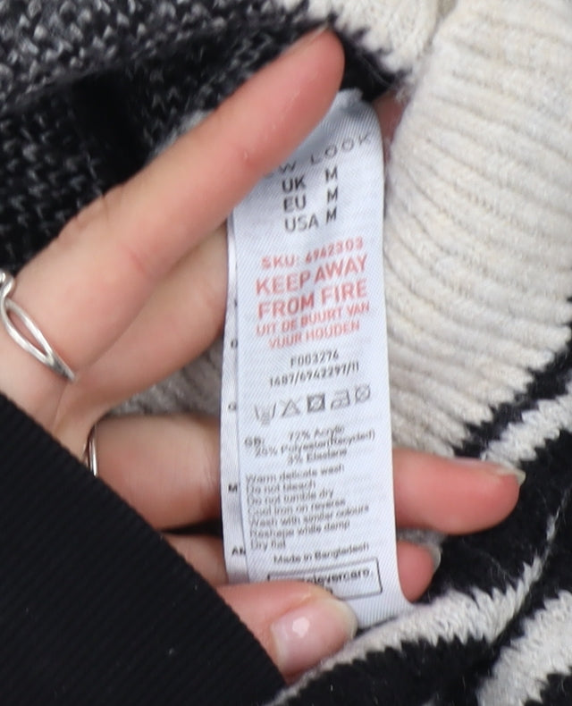 New Look Womens Black & White Zebra Knit Mock Neck Pullover Jumper Size M