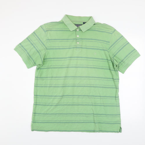 Maine New England Men's Green Striped Pure Cotton Polo Shirt Size L