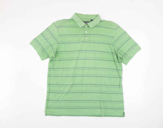 Maine New England Men's Green Striped Pure Cotton Polo Shirt Size L