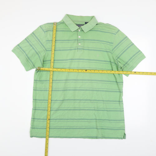 Maine New England Men's Green Striped Pure Cotton Polo Shirt Size L