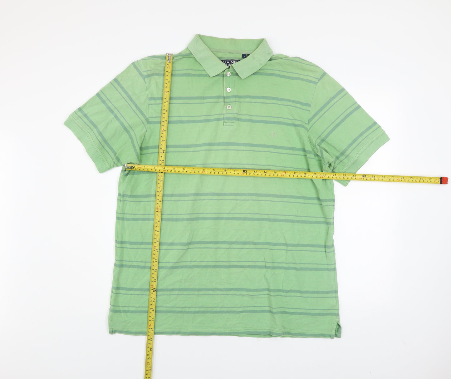 Maine New England Men's Green Striped Pure Cotton Polo Shirt Size L