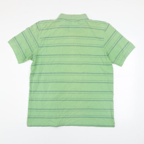 Maine New England Men's Green Striped Pure Cotton Polo Shirt Size L
