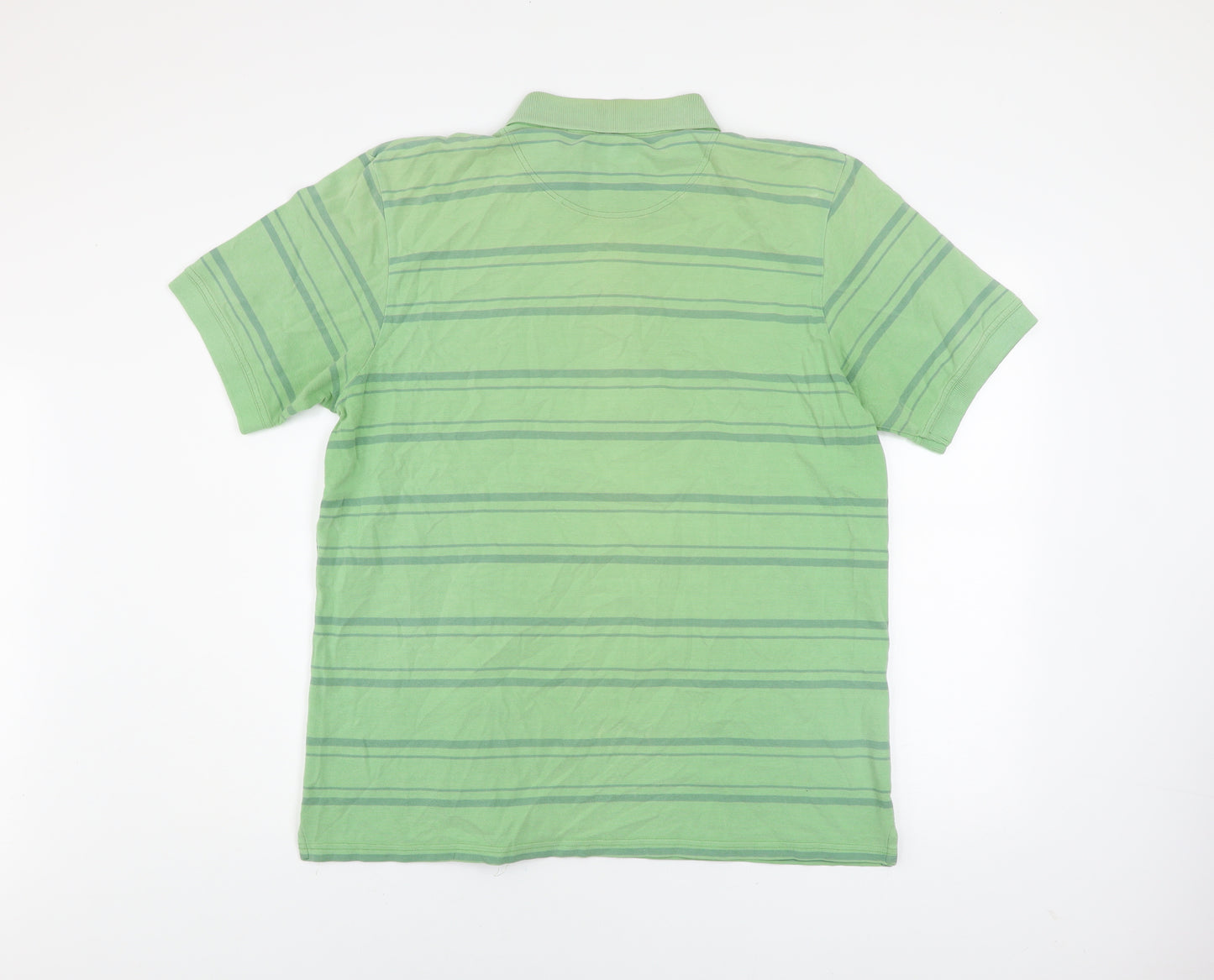 Maine New England Men's Green Striped Pure Cotton Polo Shirt Size L