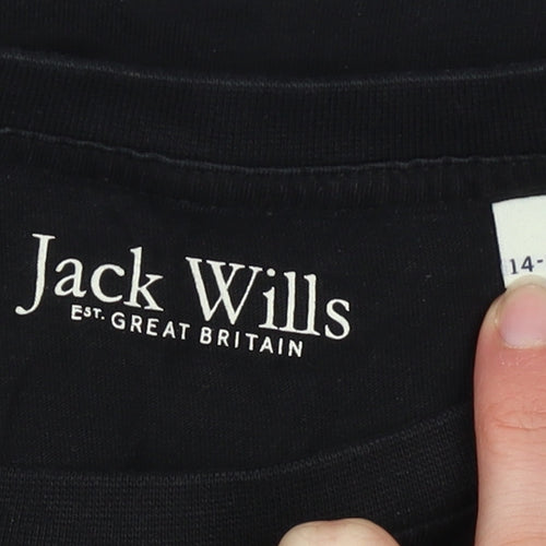 Jack Wills Boys Black Logo Crew Neck Short Sleeve Cotton T-Shirt 14-15 Years