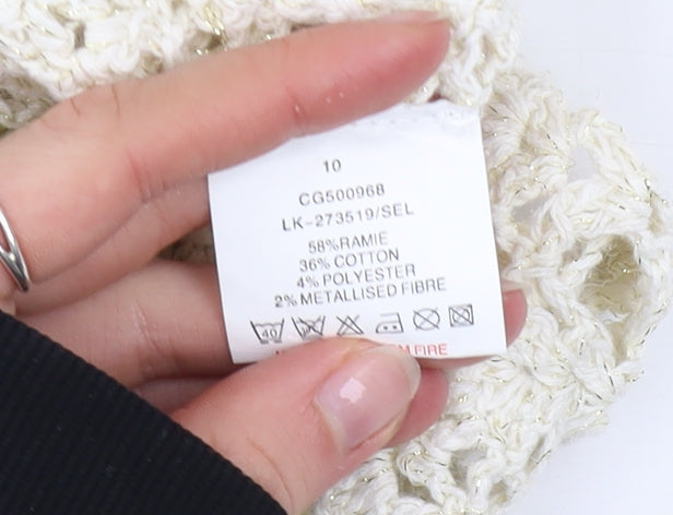 Select Women Ivory Crochet Shrug Size 10 Boho Open Knit Cardigan