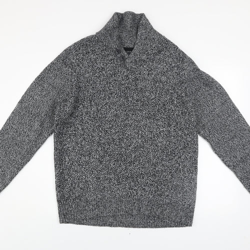 Next Men’s Grey Chunky Knit High Neck Button Jumper XL