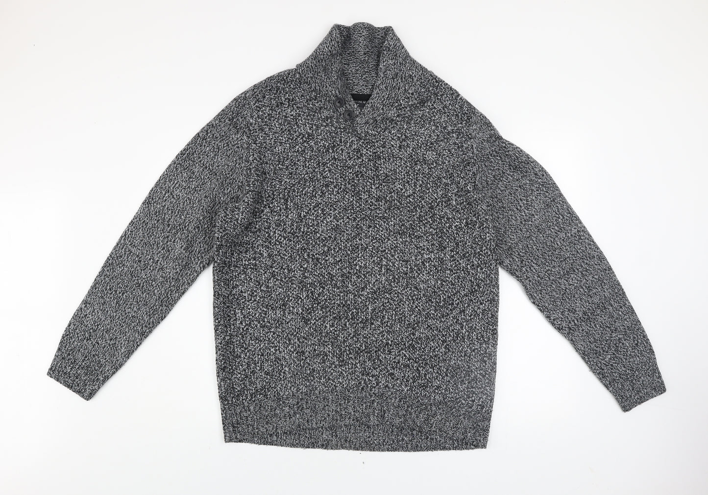 Next Men’s Grey Chunky Knit High Neck Button Jumper XL