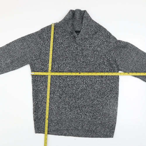 Next Men’s Grey Chunky Knit High Neck Button Jumper XL