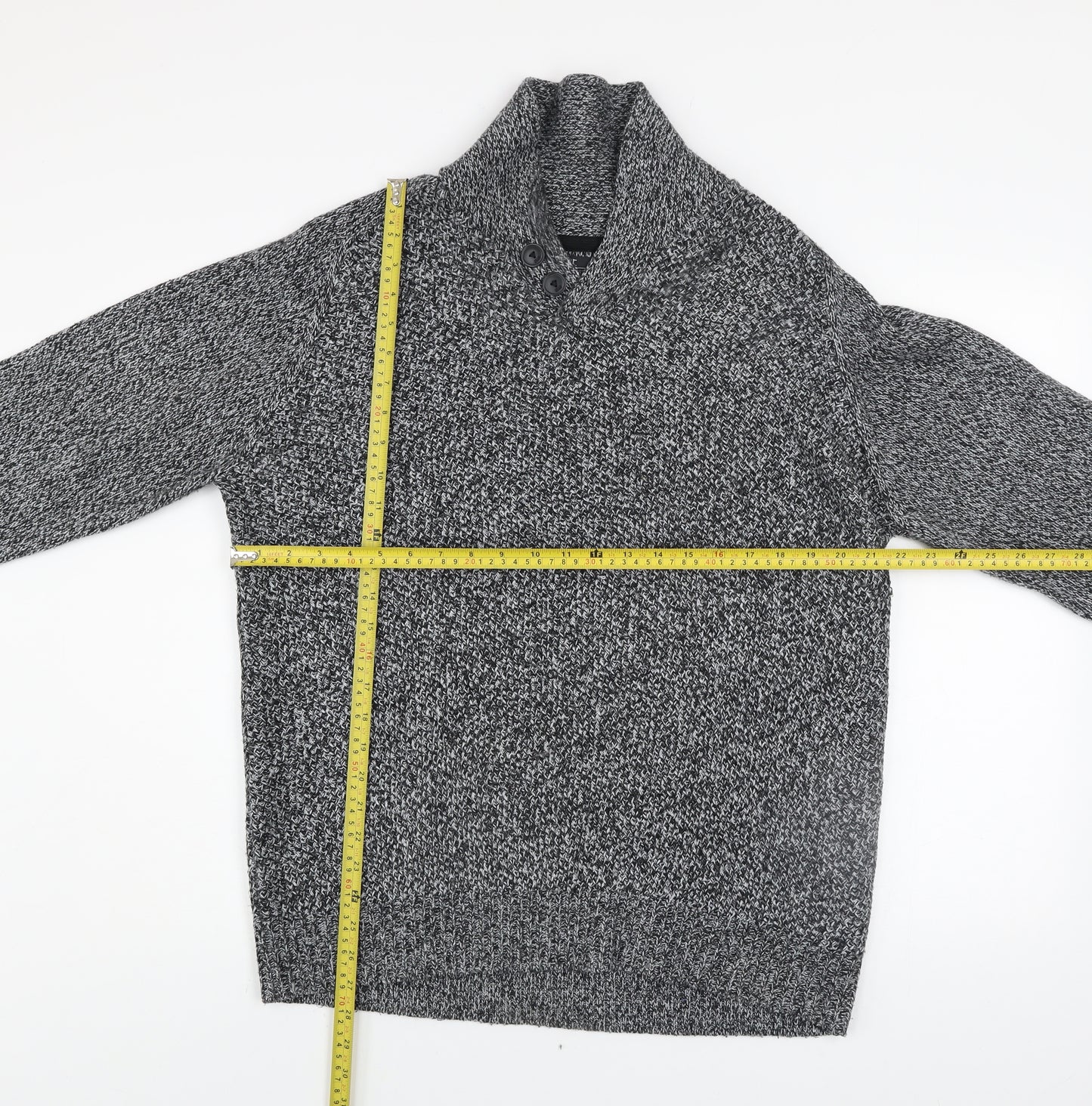 Next Men’s Grey Chunky Knit High Neck Button Jumper XL