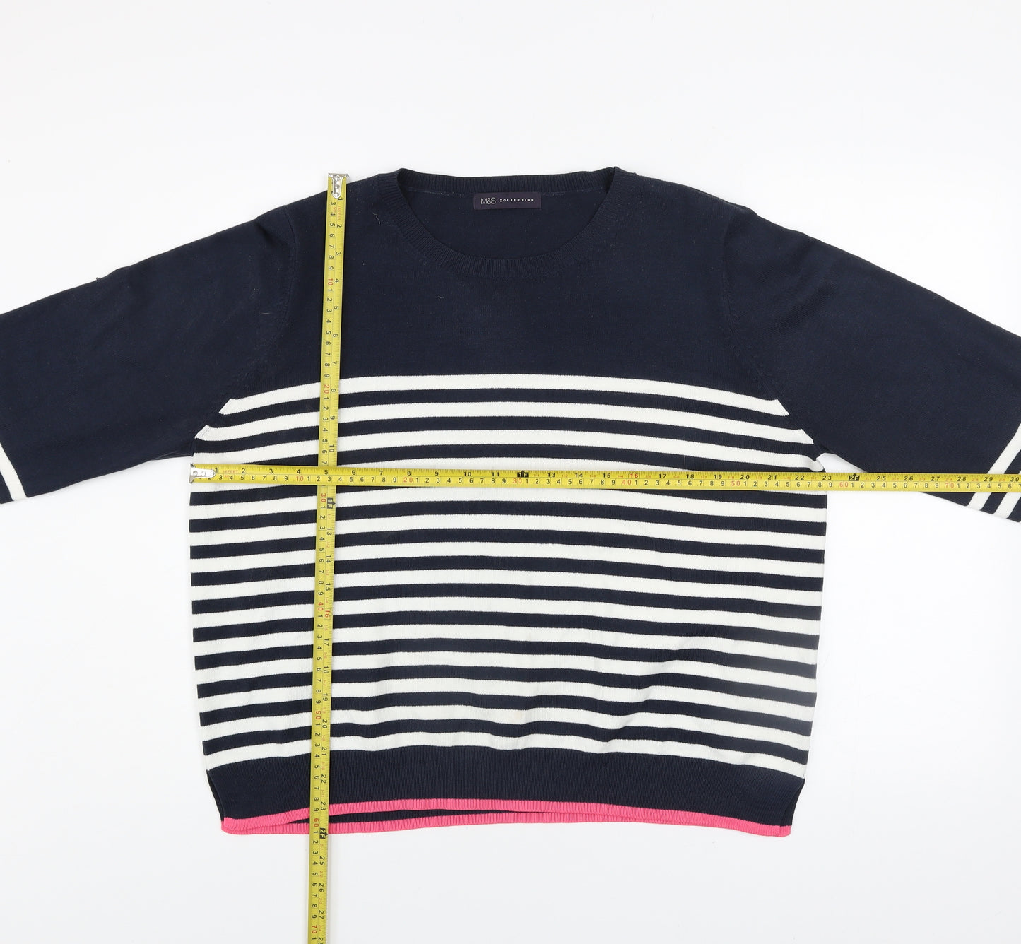 Marks and Spencer Women’s Blue Striped Crew Neck Jumper Size 20