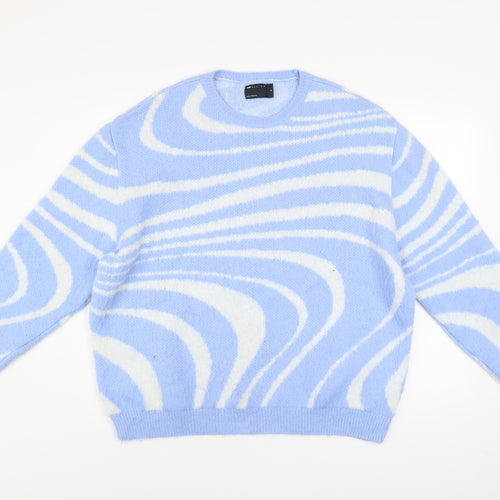 ASOS Design Women Blue & White Pullover Jumper M Knit Crew Neck