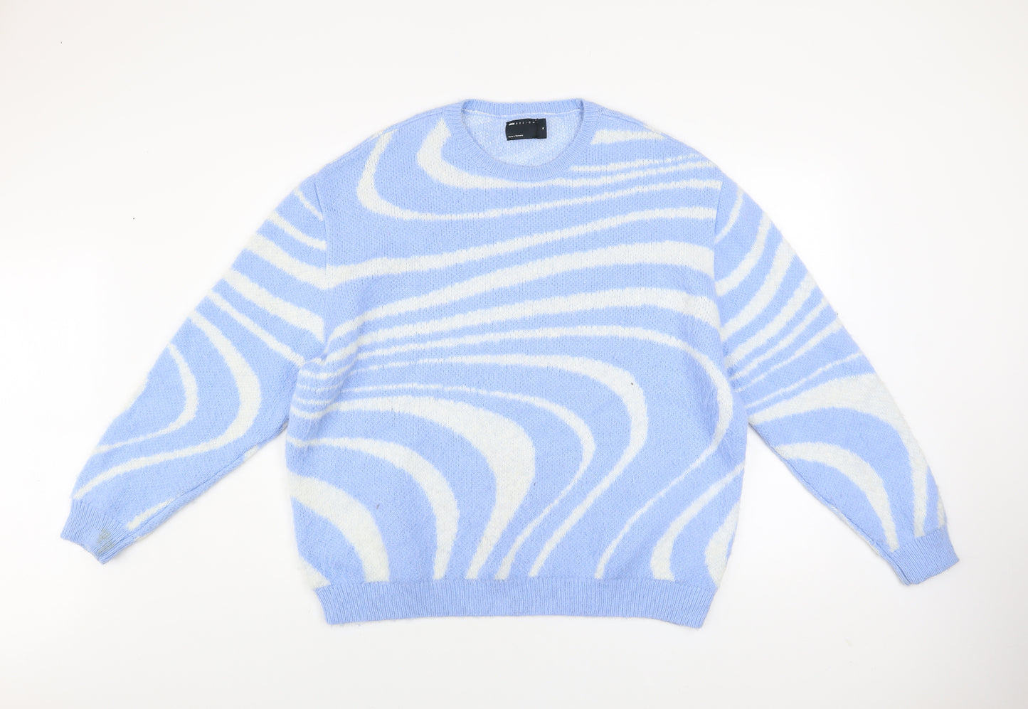 ASOS Design Women Blue & White Pullover Jumper M Knit Crew Neck