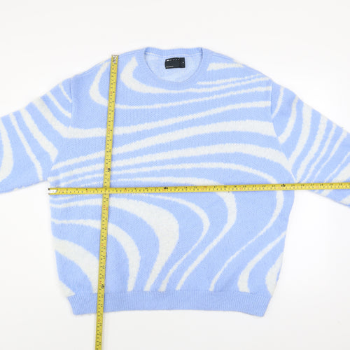 ASOS Design Women Blue & White Pullover Jumper M Knit Crew Neck