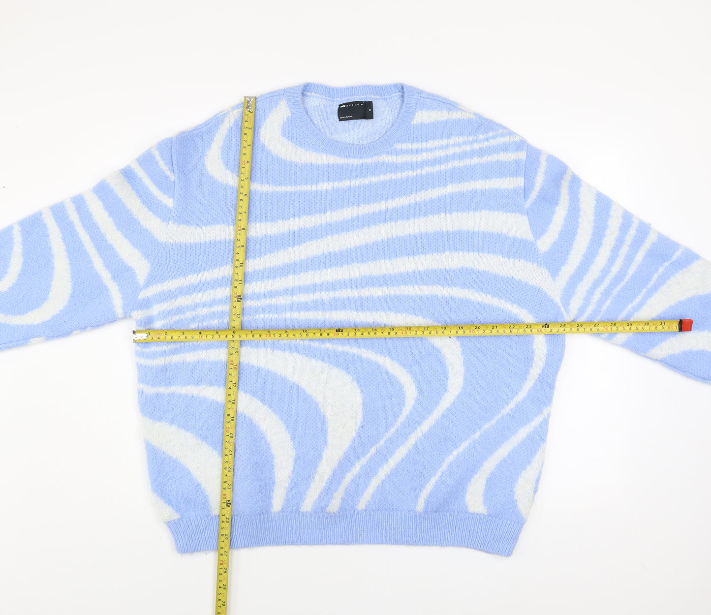 ASOS Design Women Blue & White Pullover Jumper M Knit Crew Neck